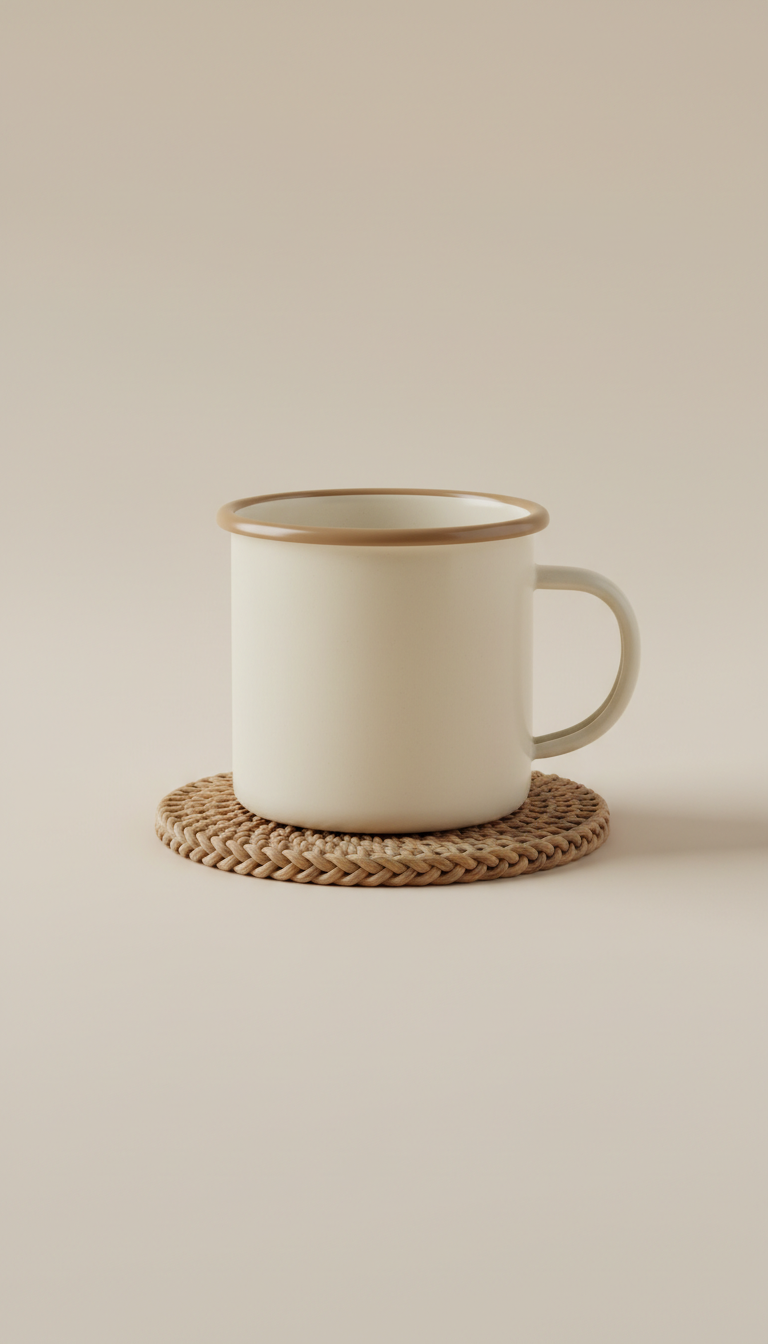 Enamel Mug with Woven Coaster